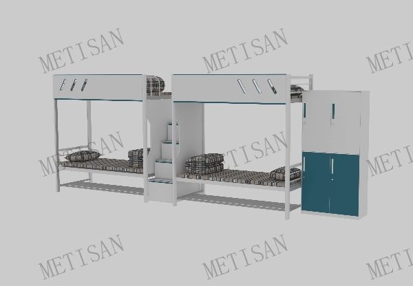 陕西 双人上下铺床（步梯款）+四门储物柜